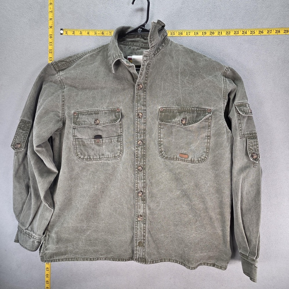 Kakadu Traders Shirt Mens Large Green Canvas Long Sleeve Safari Button Pockets